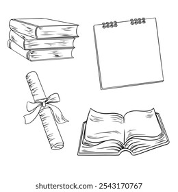 black and white back to school set element vector illustration art