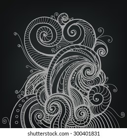 Black and white background with abstract hand drawn shape