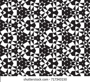 Black and white background, abstract seamless geometric pattern, vector kaleidoscopic ornament
