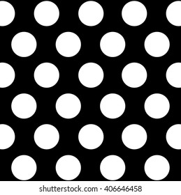 black and white Background with big Polka Dot pattern. Polka dot fabric. Retro vector background or pattern. Casual stylish white polka dot texture on black background.