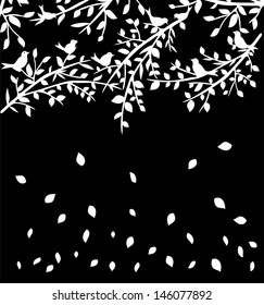 Black and white background with bird silhouettes and branches, jpg file also available