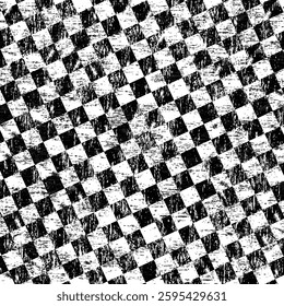 Black and white background with checkered sports flag and grunge pattern