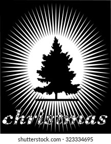 black and white background with christmas tree illustration with christmas word together vector print pattern. for christmas and new year celebration, poster, gift, card, tag, special offer design