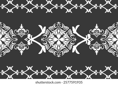 Black and white background, classic traditional damask vintage ornament, seamless pattern, vector illustration. Design for elaborate borders, tiles, ceramic pottery, and clothing. 