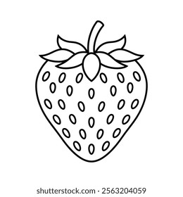 A black and white background coloring page of a strawberry 