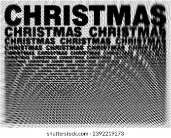 Black and white background composed of big amount of Christmas halftone style blurred words. Vector illustration.