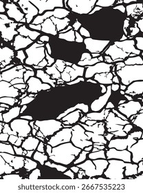 Black and white background of cracked and destroyed surfaces
