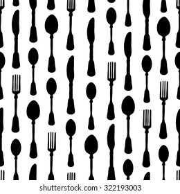 Black and white background with cutlery. Vector illustration.