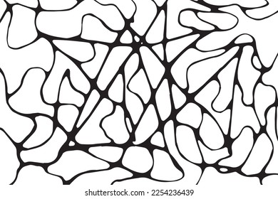 Black and white background, flat vector, messy interweaving of black line on white background, abstract background