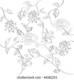 Black and white background with flowers