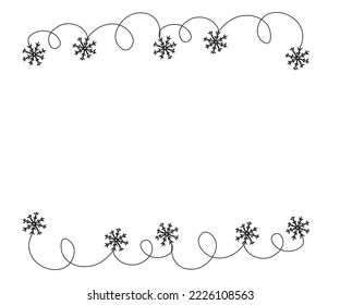 schwarz-weißer Hintergrund, Rahmen von Schneeflocken, handgezeichnet im Stil einer Kunst, Minimalismus