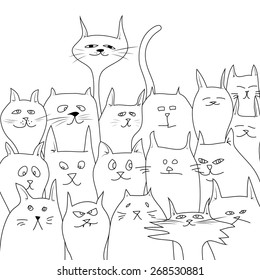Black and white background with the funny cute cats