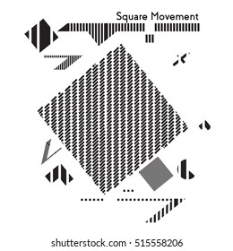 Black and white background. Geometric shapes in motion, moire effects and optical illusions.