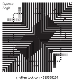 Black and white background. Geometric shapes in motion, moire effects and optical illusions.