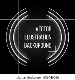 Black and white background, with glowing arches and lines. Retro style. Vector Illustration.