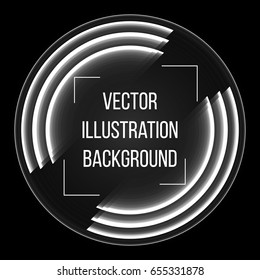 Black and white background, with glowing arches and lines. Retro style. Vector Illustration.