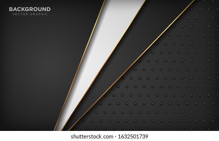 Black and white background with golden line element on dark metal texture. Modern luxury background.