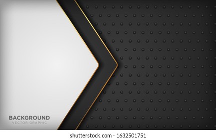 Black and white background with golden line element on dark metal texture. Modern luxury background.