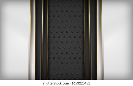 Black and white background with golden line element on dark metal texture. Modern luxury background.