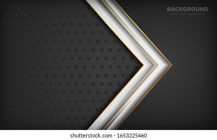 Black and white background with golden line element on dark metal texture. Modern luxury background.
