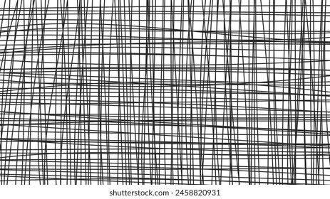 Black and white background with grid pattern. Hand drawn line texture. Checkered grunge effect. Vector illustration. Minimal abstract geometric design. 1920x1080 ratio