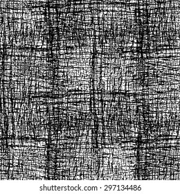Black and white  background with grungy grid. Monochrome textured abstract seamless pattern. Modern design. Vector illustration.
