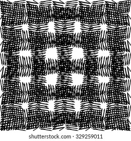 Black and white  background with grungy zigzag grid. Artistic monochrome abstract seamless pattern. Modern design. Vector illustration.