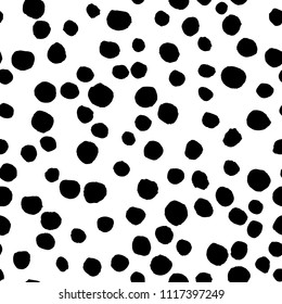 Black and white background with hand painted dots. Stylish minimalist seamless vector pattern