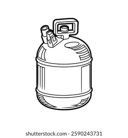 A Black and white background illustration a gas bottle coloring vector style colouring page