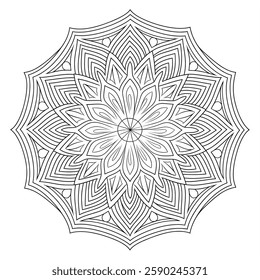 A Black and white background illustration a mandala flower  vector style colouring page