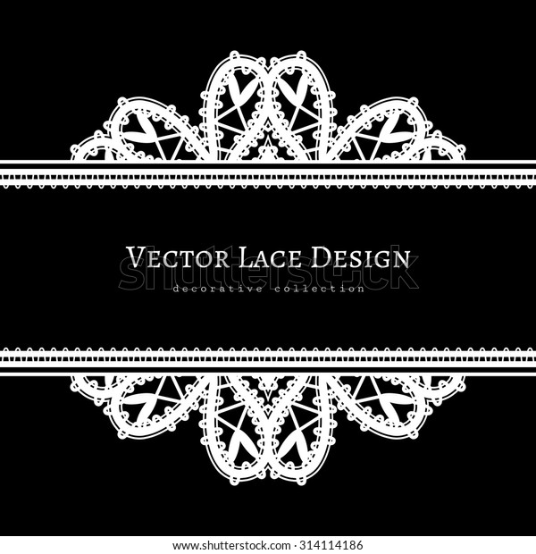 Black and\
white background with lace borders, divider, header, tatting lace,\
vector ornamental lacy frame\
template