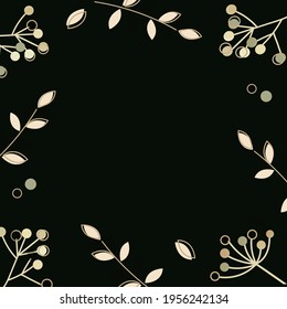 Black and white background with leaves and dried flowers with place for text. Vector illustration for decoration.