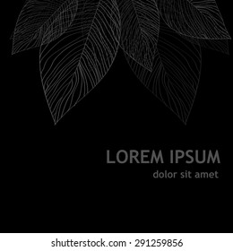 Black and white background with leaves of the tree. Vector