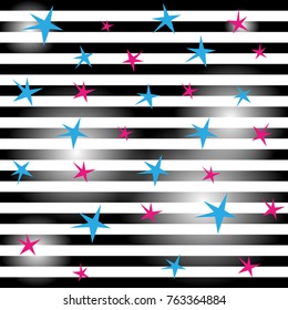 Black and white background with lines and stars