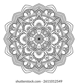 A black and white background mandala colouring page line art