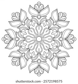 a black and white background the mandala flower coloring page line art