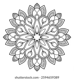 A black and white background The mandala flower coloring page line art 