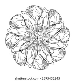 A black and white background the mandala flower coloring page line art 
