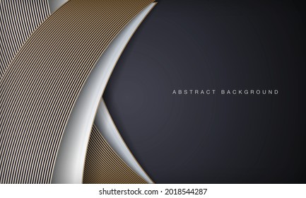 Black and white background. Modern golden line stripes curve abstract presentation background. Luxury paper cut concept.