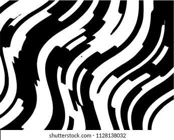 Black white background with optical effect. Curved lines. Minimal design. Zebra pattern. Vector illustration for posters, covers, wrappers, business cards. Textured surface Abstract waves