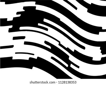 Black white background with optical effect. Curved lines. Minimal design. Zebra pattern. Vector illustration for posters, covers, wrappers, business cards. Textured surface Abstract waves