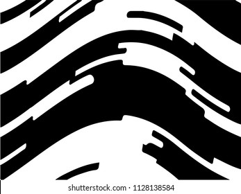 Black white background with optical effect. Curved lines. Minimal design. Zebra pattern. Vector illustration for posters, covers, wrappers, business cards. Textured surface Abstract waves