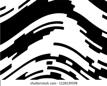 Black white background with optical effect. Curved lines. Minimal design. Zebra pattern. Vector illustration for posters, covers, wrappers, business cards. Textured surface Abstract waves