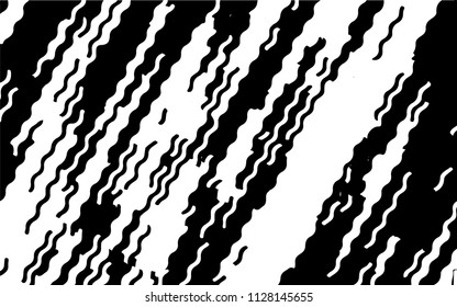 Black white background with optical effect. Curved lines. Minimal design. Zigzag, wavy pattern. Vector illustration for posters, covers, wrappers, business cards. Textured surface Abstract waves