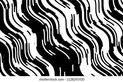 Black white background with optical effect. Curved lines. Minimal design. Zigzag, wavy pattern. Vector illustration for posters, covers, wrappers, business cards. Textured surface Abstract waves
