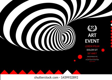 Schwarz-weißer Hintergrund mit optischer Illusion. Muster können als Vorlage für Broschüre, Geschäftsbericht, Magazin, Poster, Präsentation, Flyer und Banner verwendet werden. 3D-Vektorgrafik. 