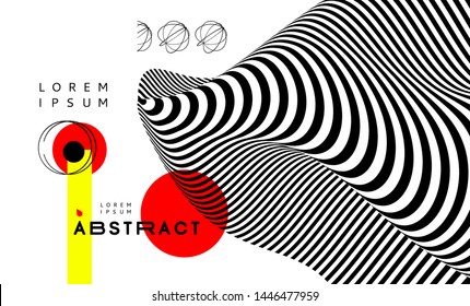Black and white background with optical illusion. Pattern can be used as a template for brochure, annual report, magazine, poster, presentation, flyer and banner. 3d vector illustration. 