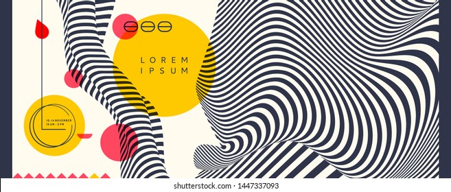 Black and white background with optical illusion. Pattern can be used as a template for brochure, annual report, magazine, poster, presentation, flyer and banner. 3d vector illustration. 
