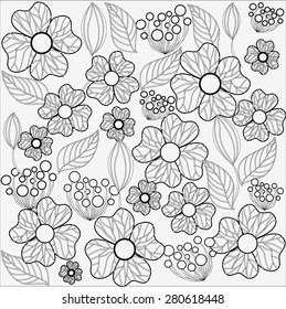black and white background outline abstract flowers