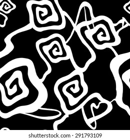 Black and white background. Pattern with meander. Ethnic pattern